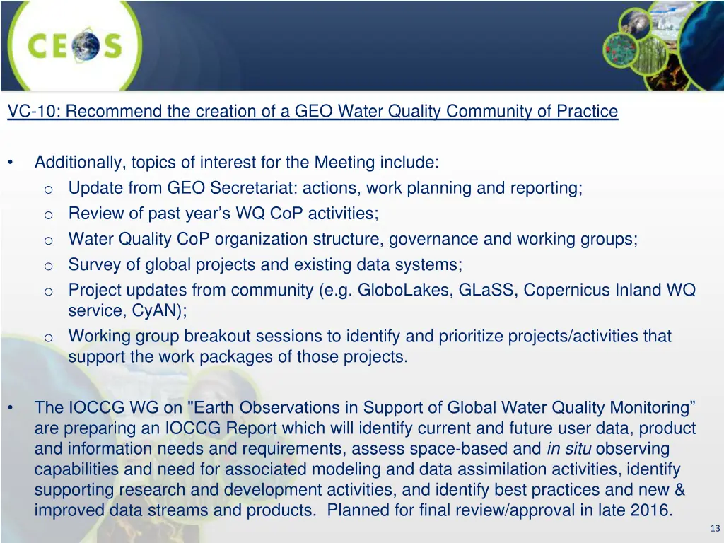 vc 10 recommend the creation of a geo water 1
