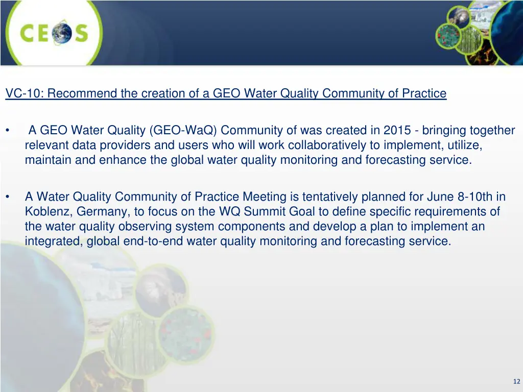 vc 10 recommend the creation of a geo water