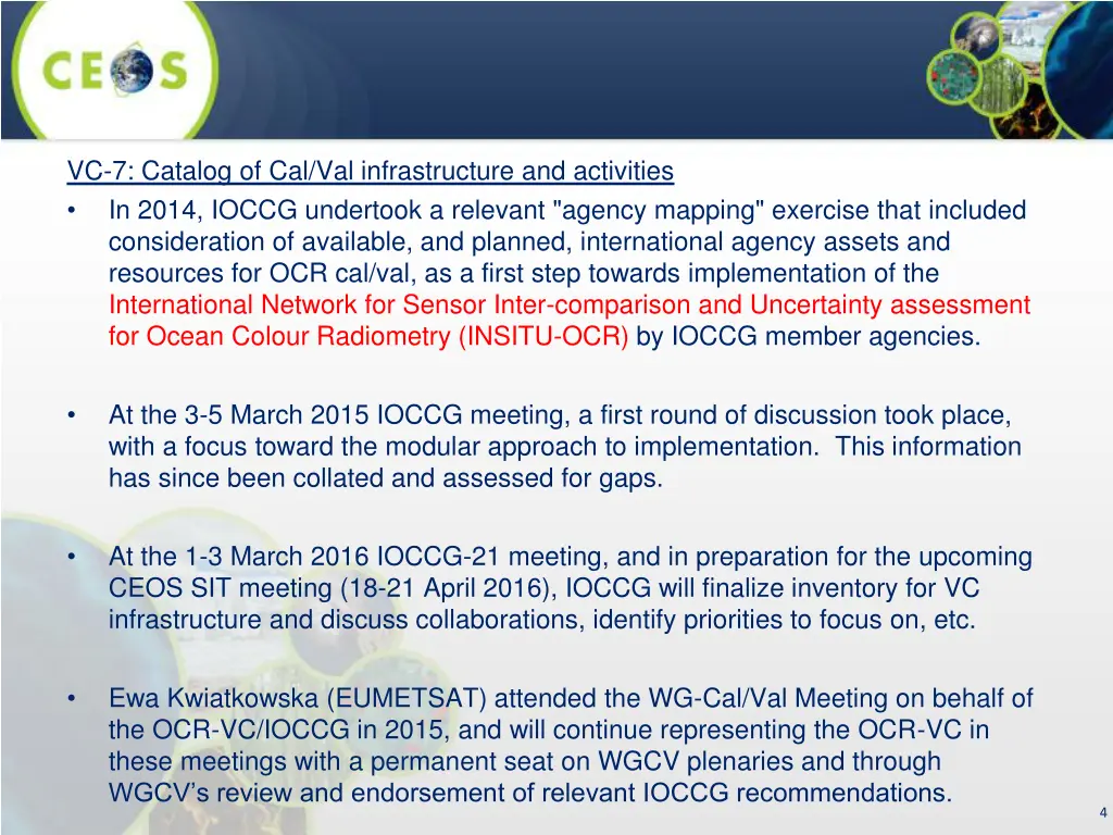 vc 7 catalog of cal val infrastructure