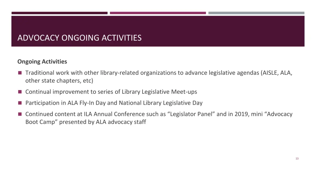 advocacy ongoing activities