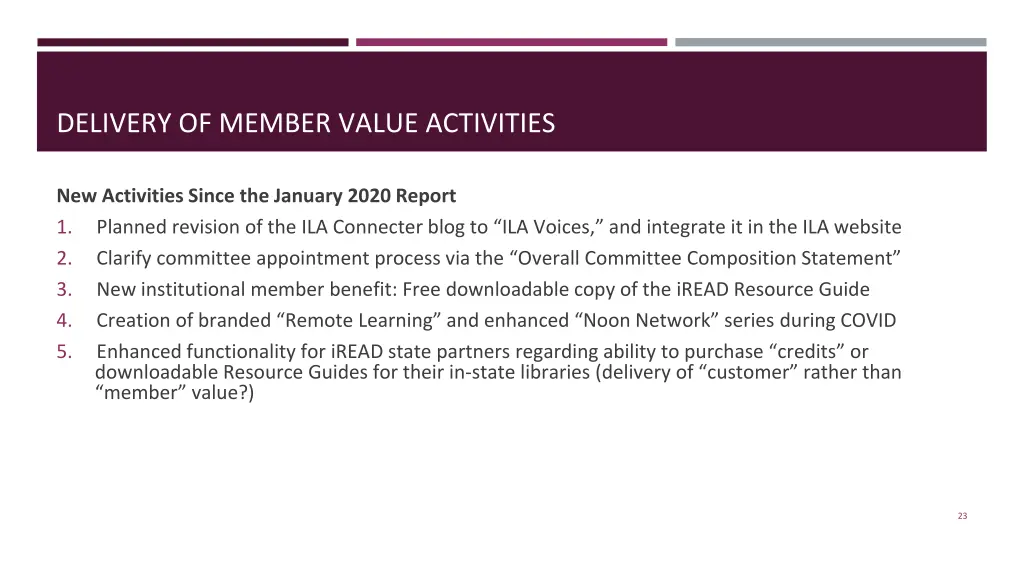 delivery of member value activities