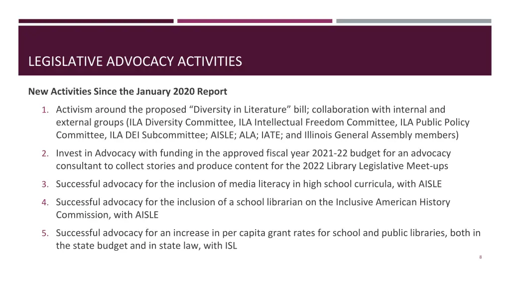 legislative advocacy activities