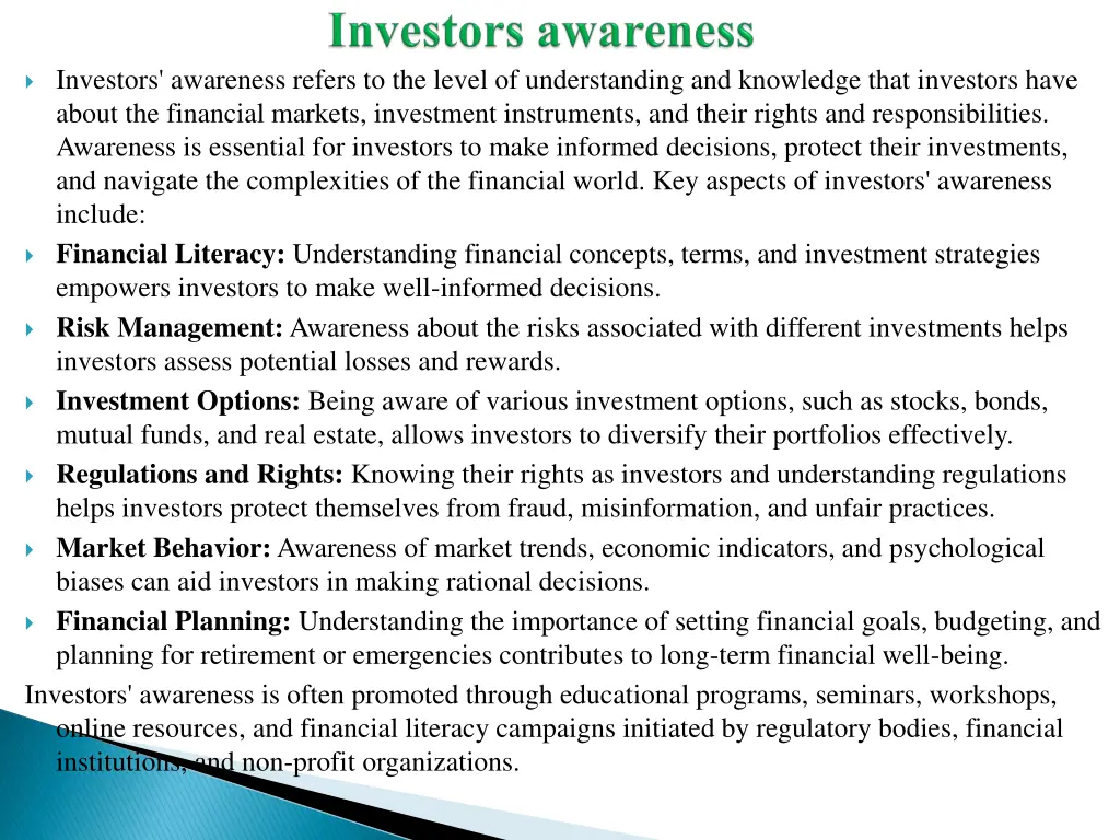investors awareness refers to the level