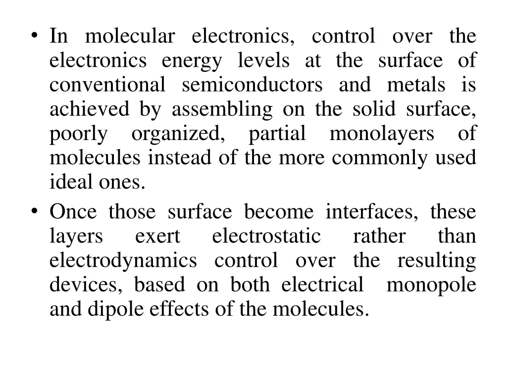 in molecular electronics control over