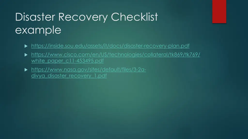 disaster recovery checklist example