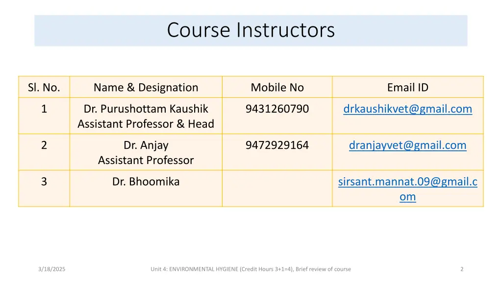 course instructors