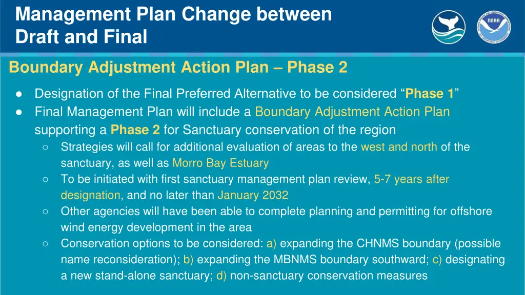 management plan change between draft and final