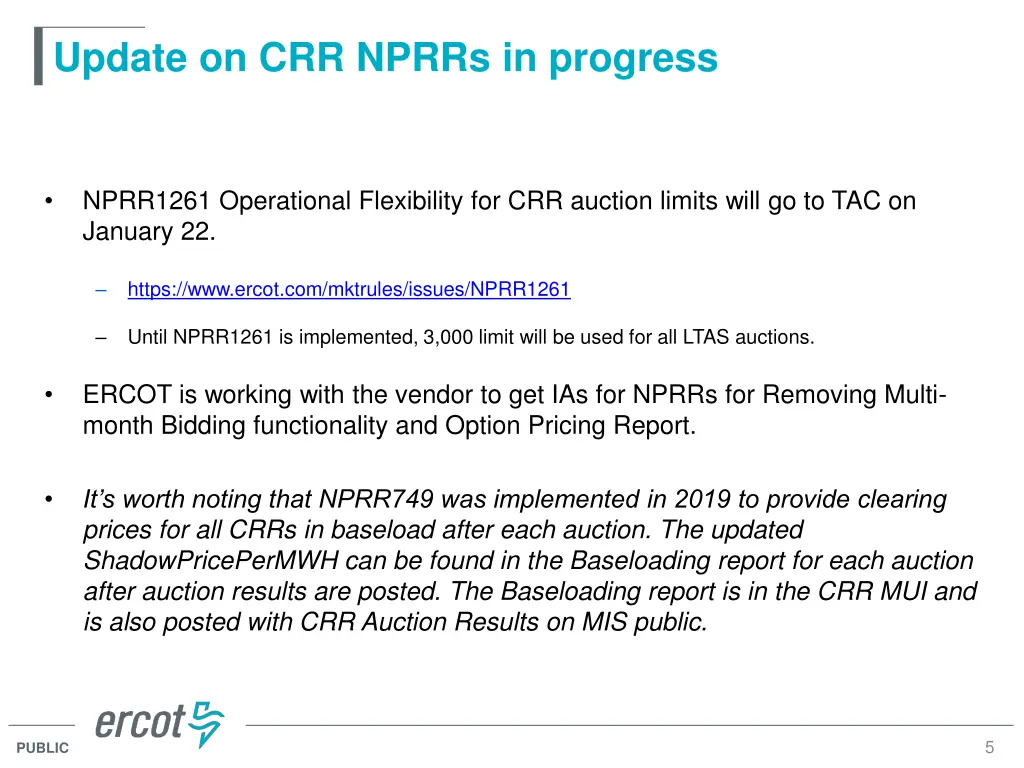 update on crr nprrs in progress