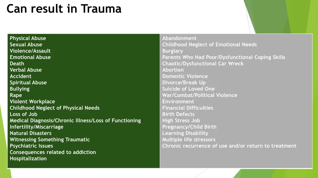 can result in trauma