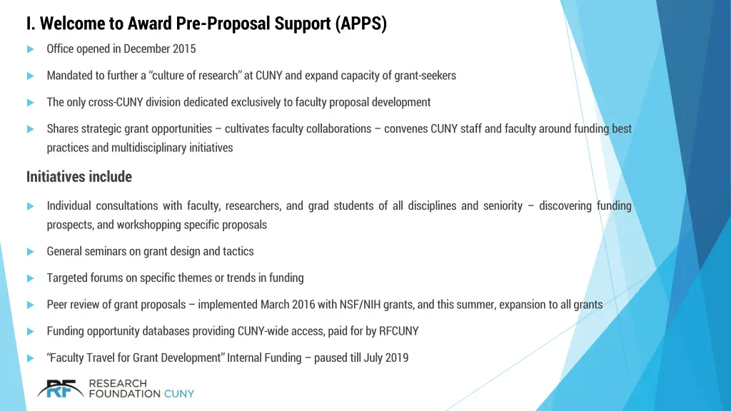 i welcome to award pre proposal support apps