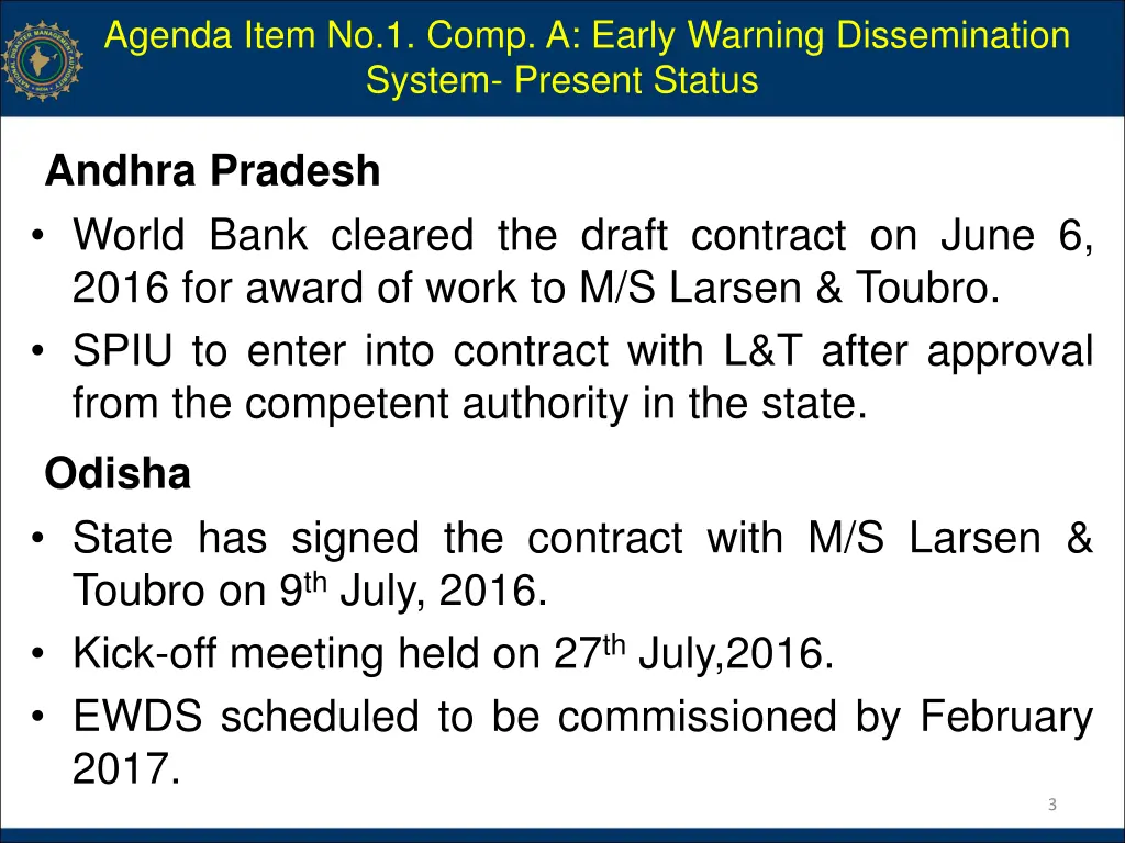 agenda item no 1 comp a early warning