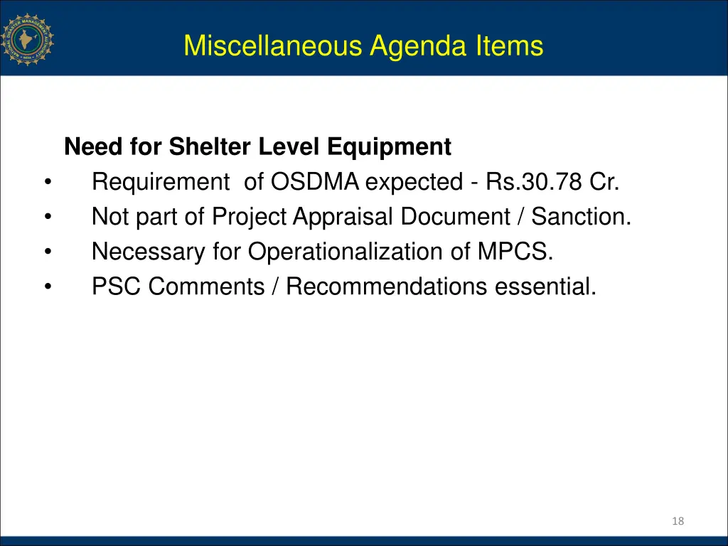 miscellaneous agenda items