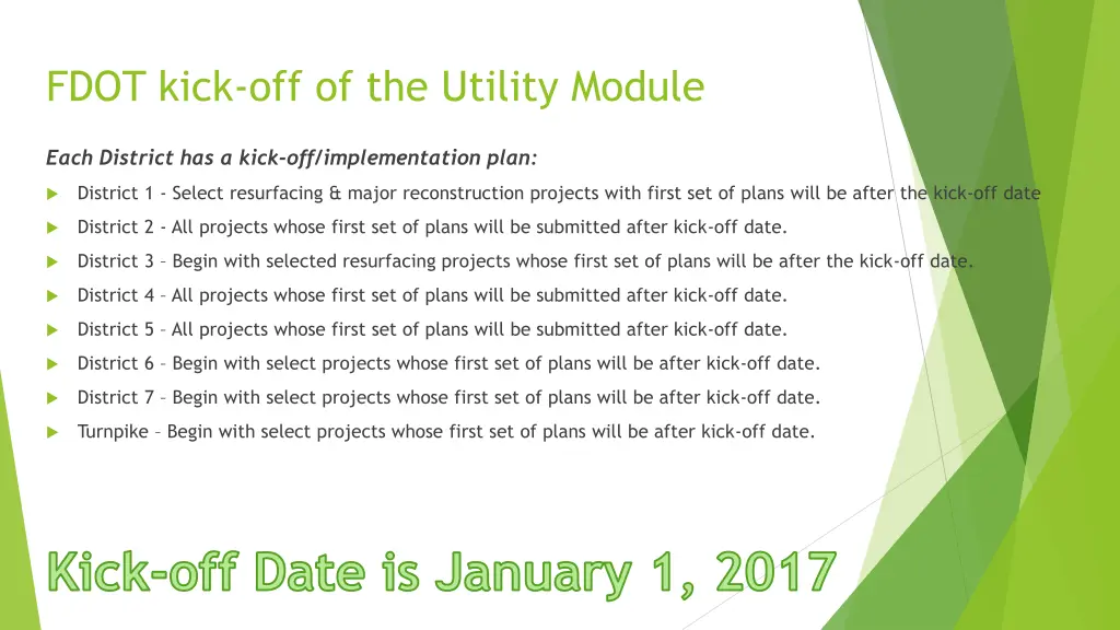 fdot kick off of the utility module