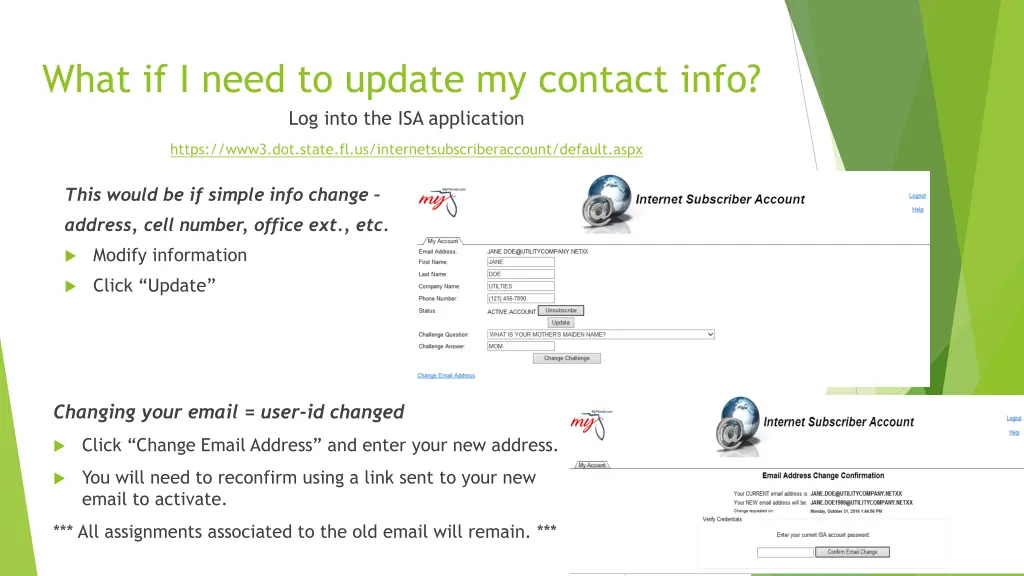 what if i need to update my contact info log into