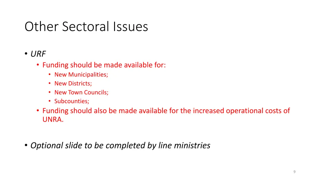 other sectoral issues