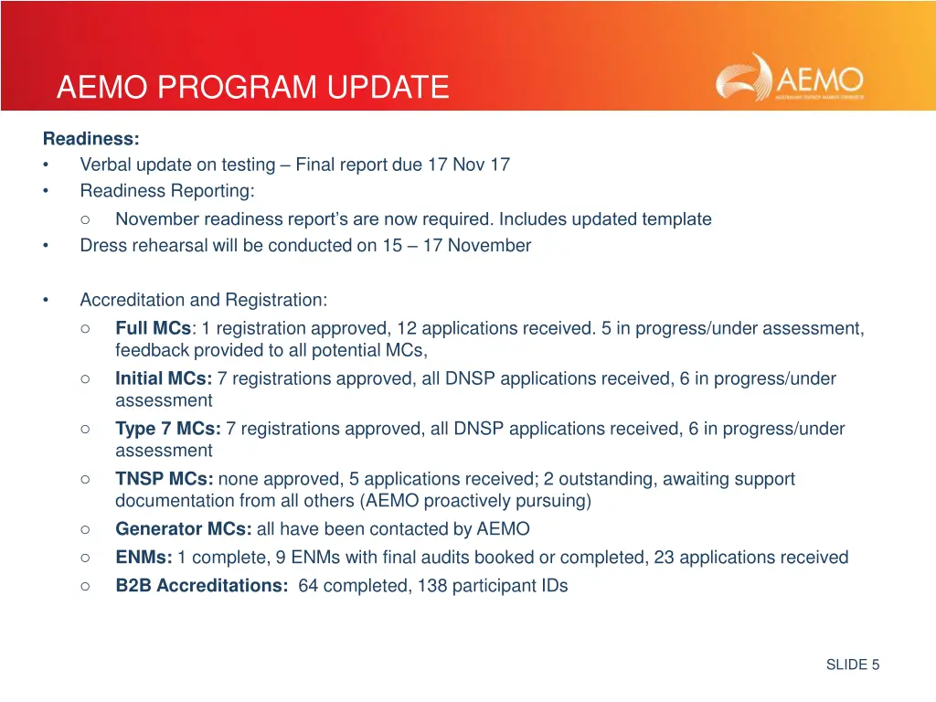 aemo program update 1