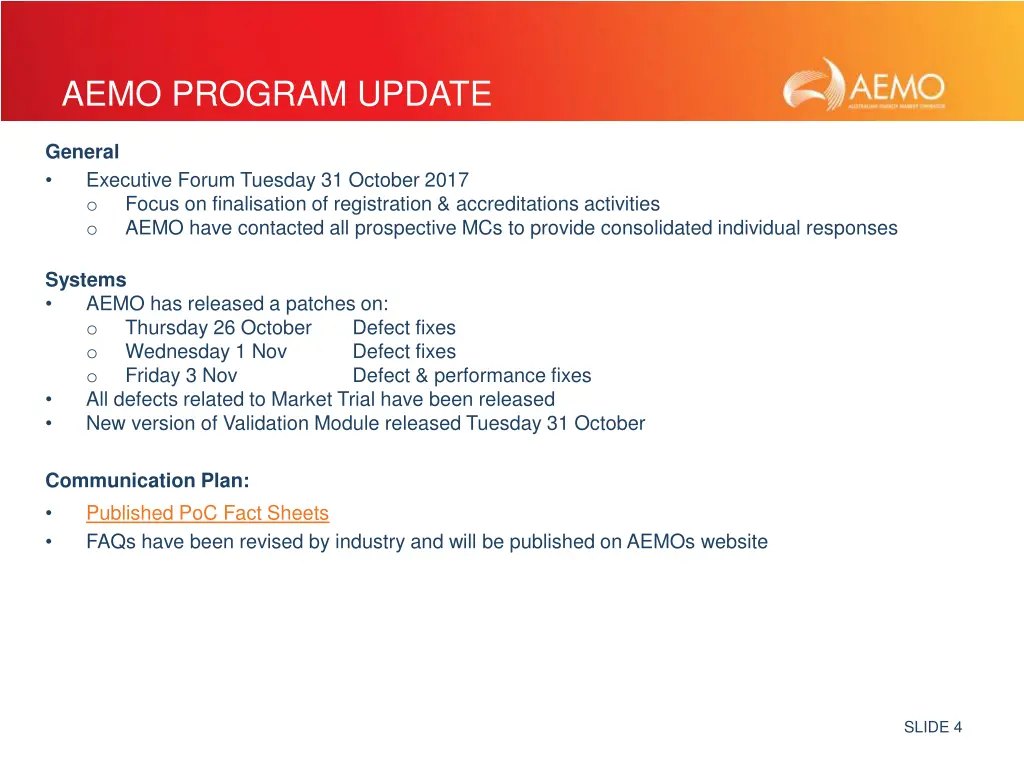 aemo program update