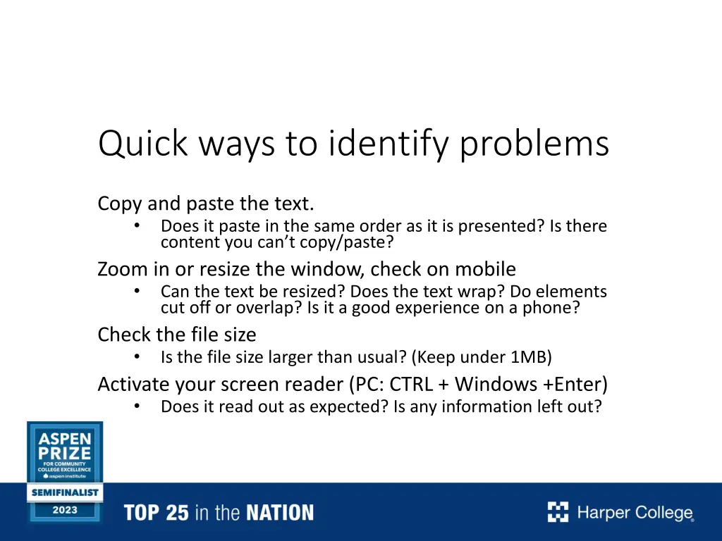 quick ways to identify problems