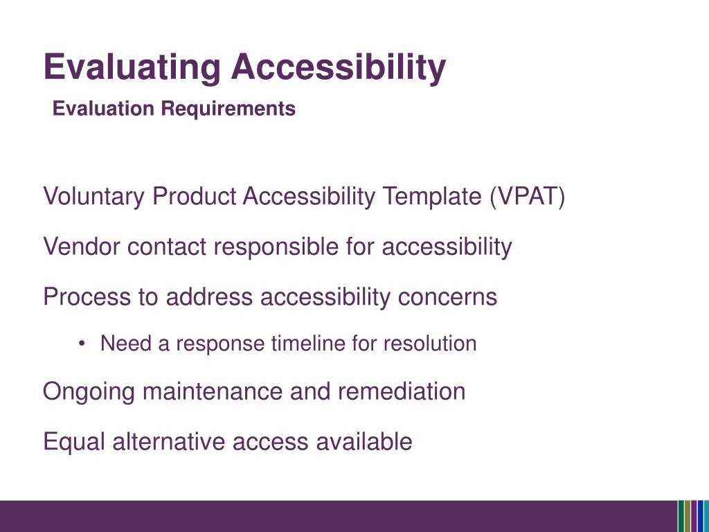 evaluating accessibility evaluation requirements