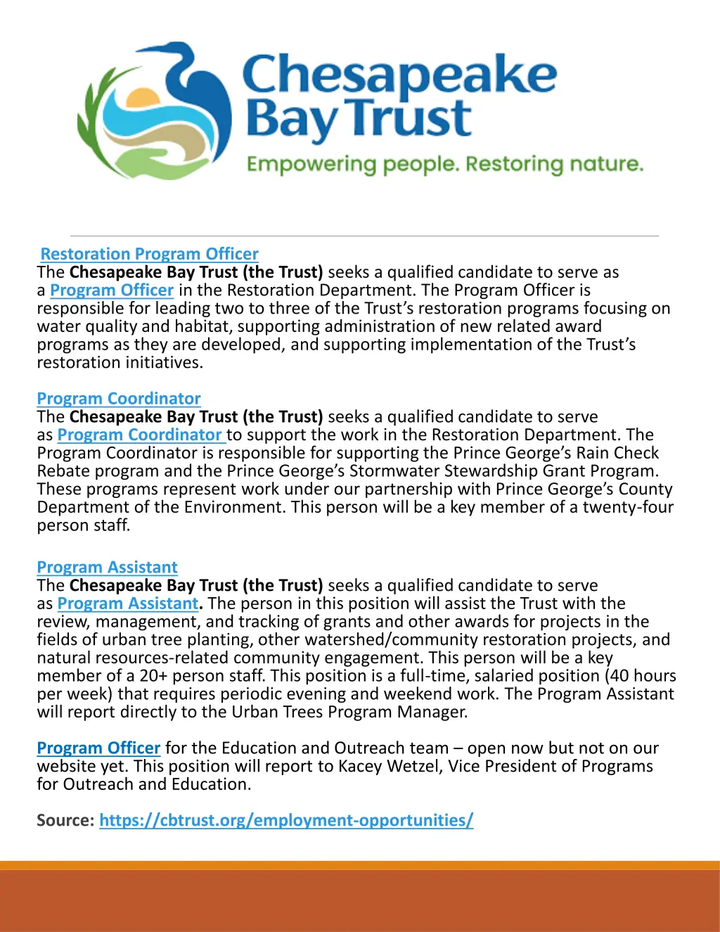 restoration program officer the chesapeake