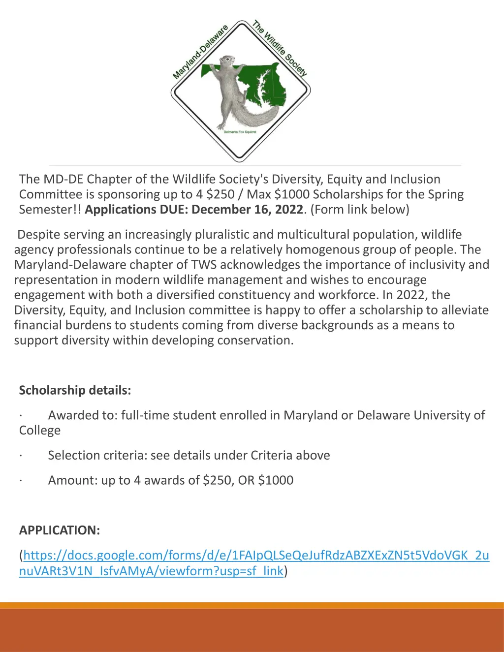 the md de chapter of the wildlife society