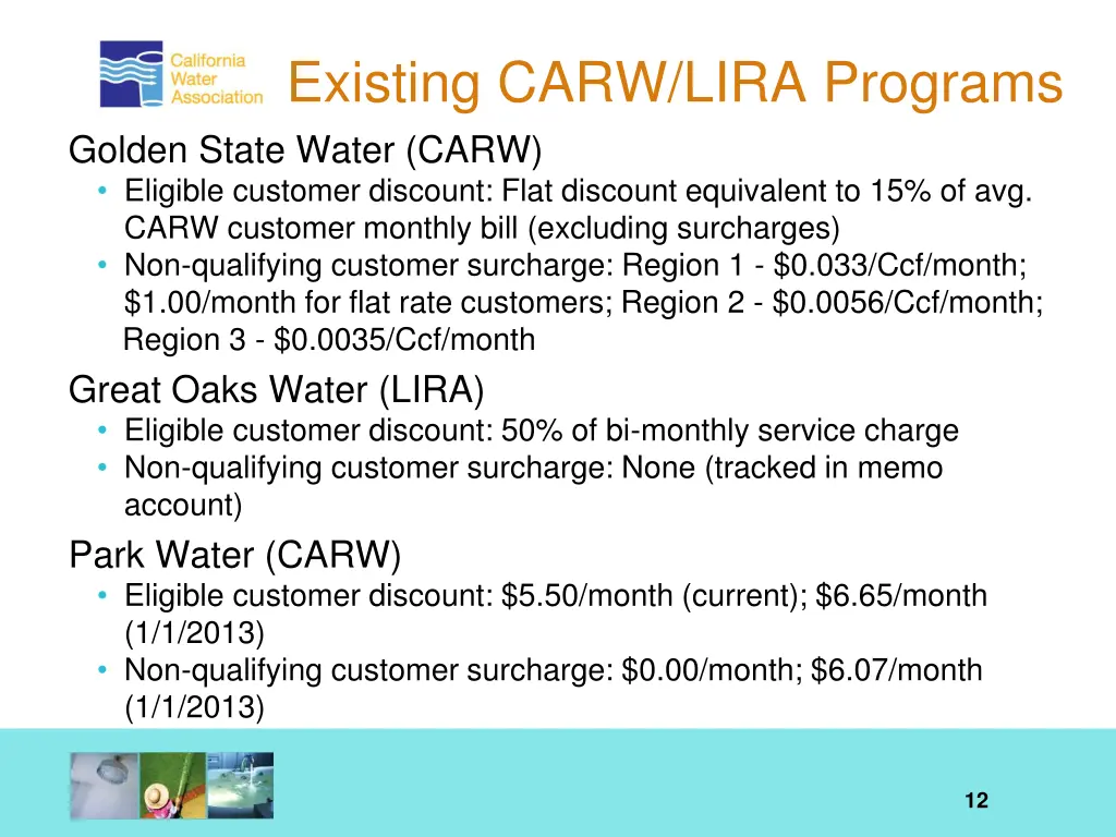 existing carw lira programs golden state water