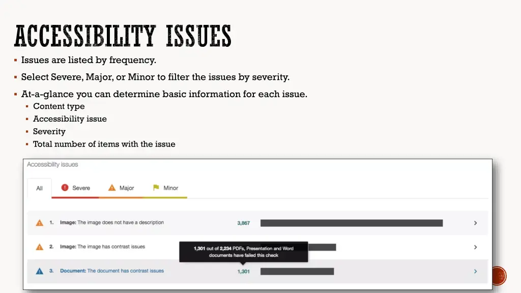 accessibility issues issues are listed