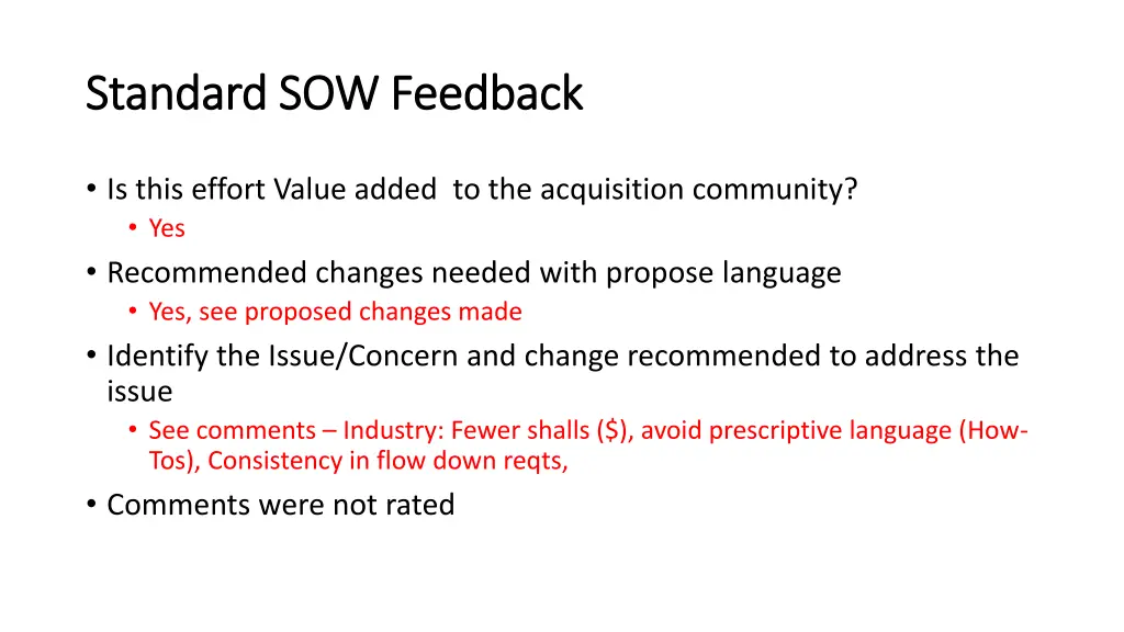 standard sow feedback standard sow feedback