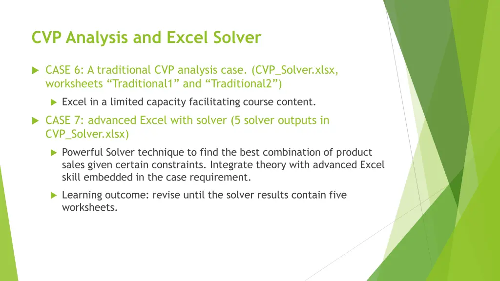 cvp analysis and excel solver