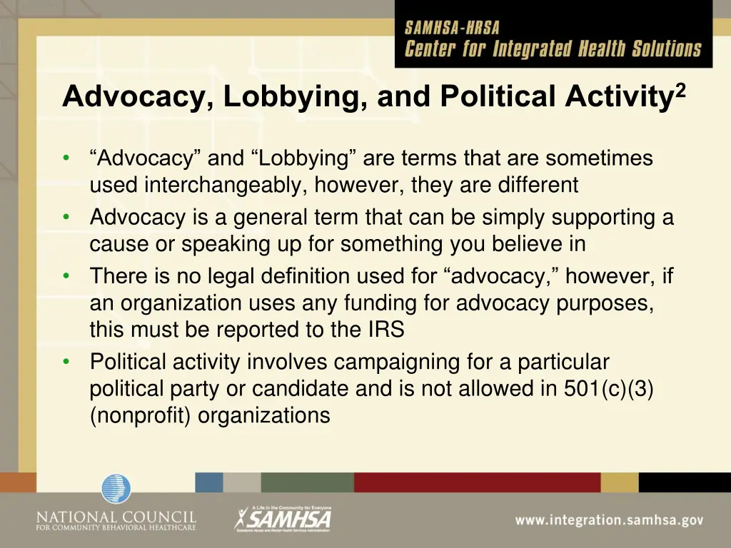 advocacy lobbying and political activity 2