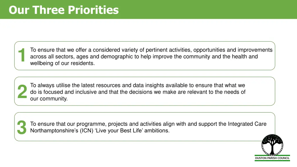 our three priorities