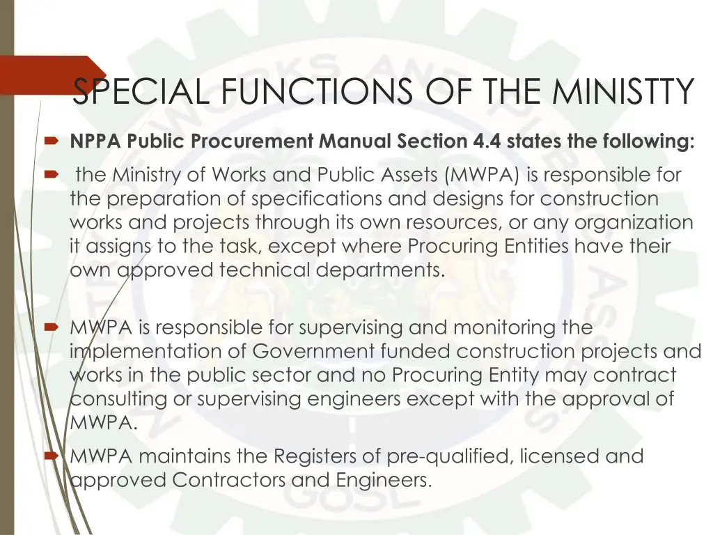 special functions of the ministty