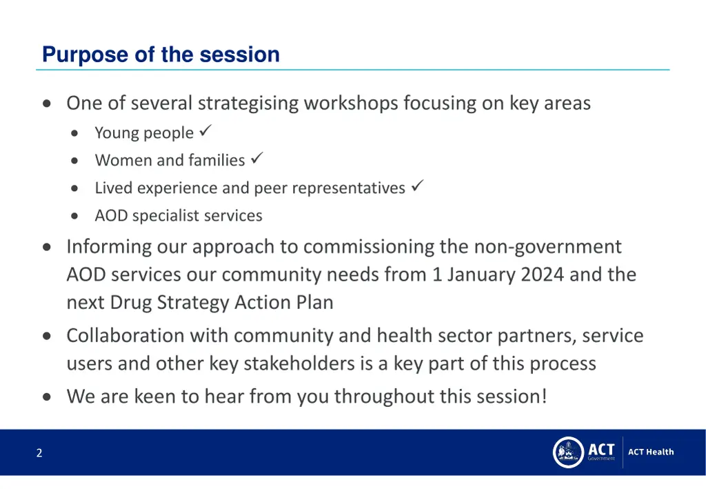 purpose of the session
