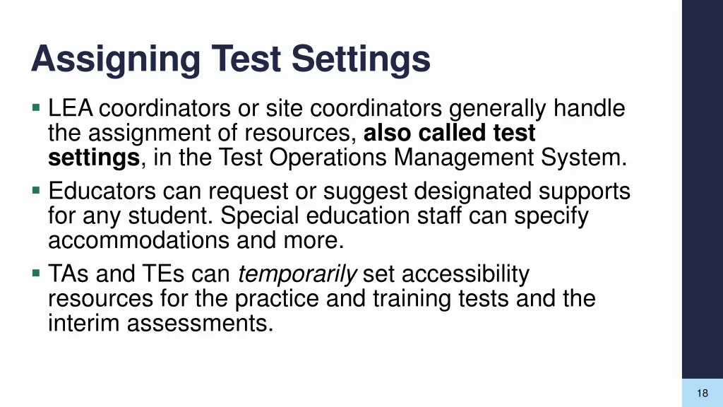 assigning test settings