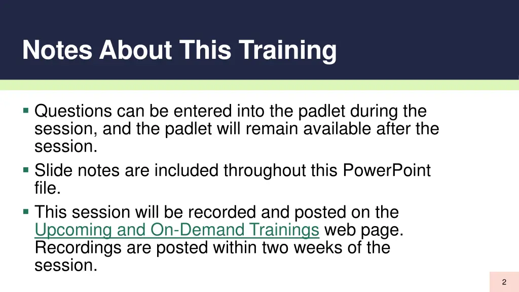 notes about this training