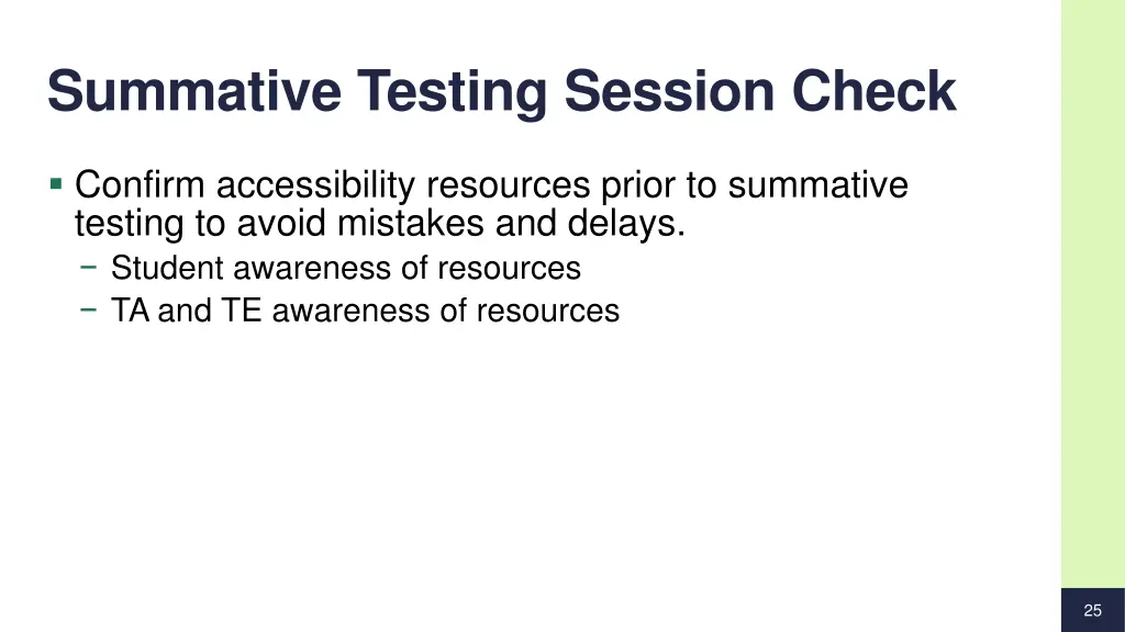 summative testing session check
