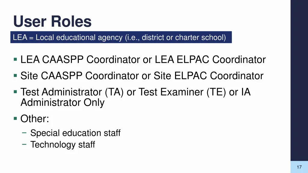 user roles lea local educational agency