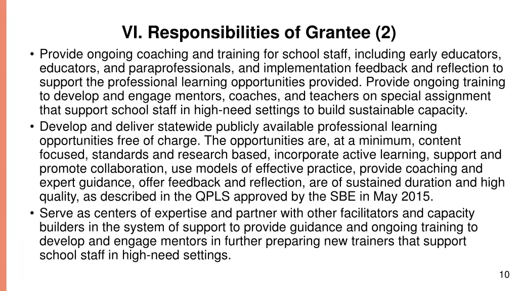 vi responsibilities of grantee 2 provide ongoing