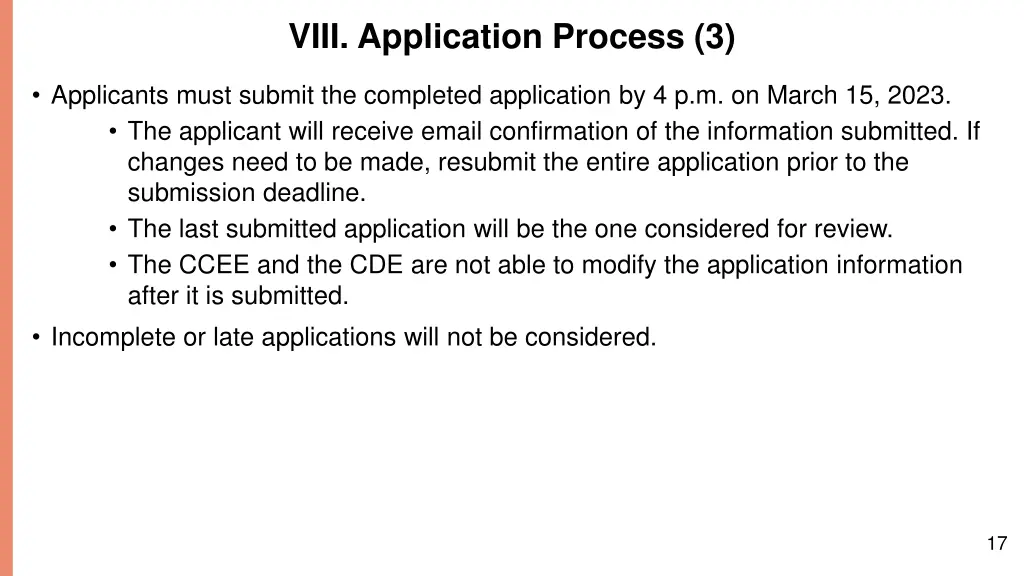 viii application process 3