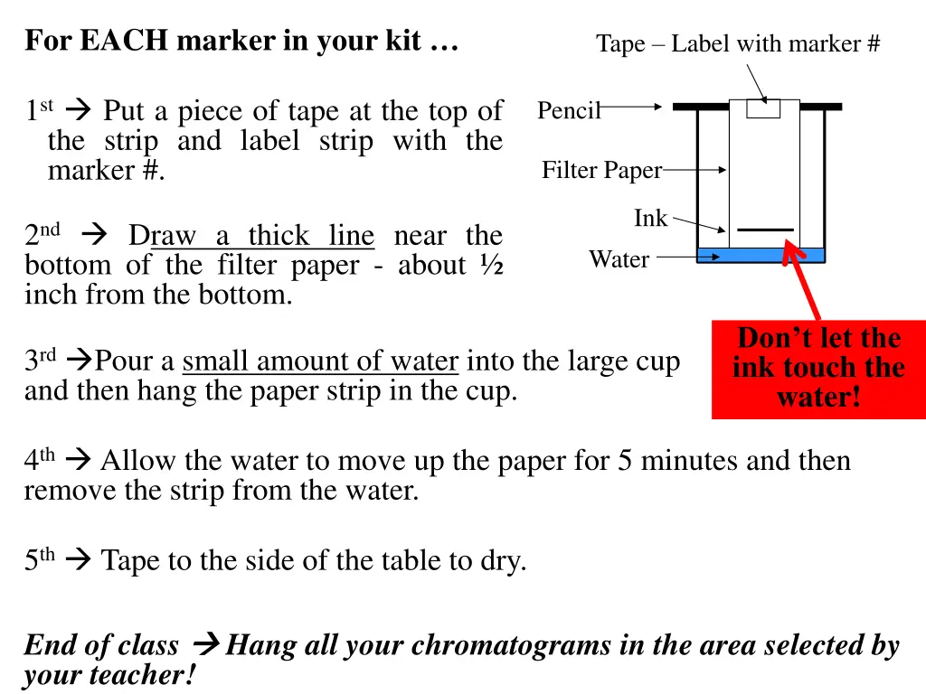 for each marker in your kit