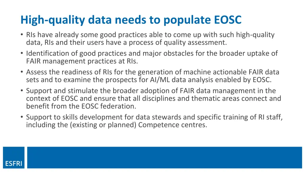 high quality data needs to populate eosc ris have