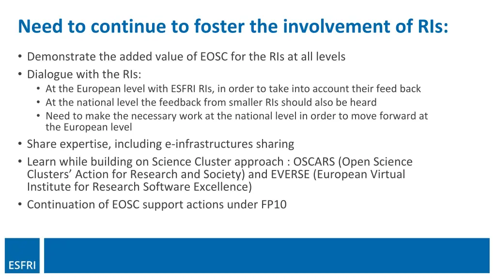 need to continue to foster the involvement of ris