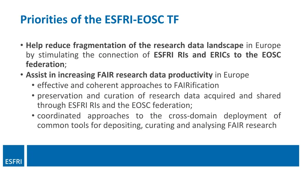 priorities of the esfri eosc tf