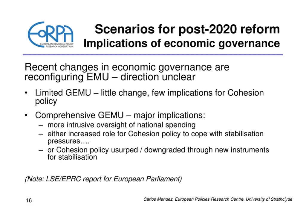 scenarios for post 2020 reform implications