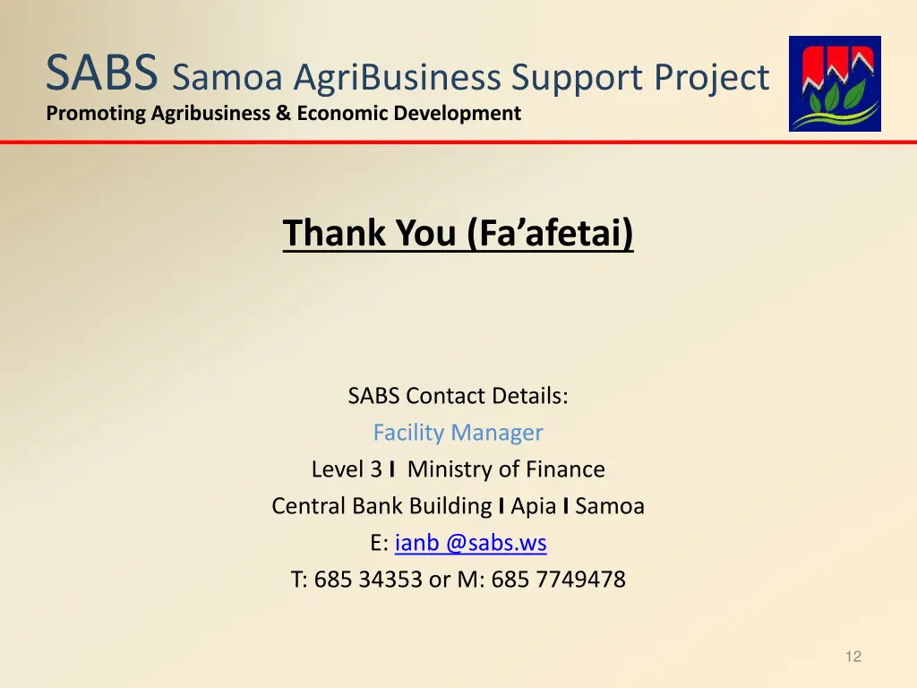 sabs samoa agribusiness support project promoting 2