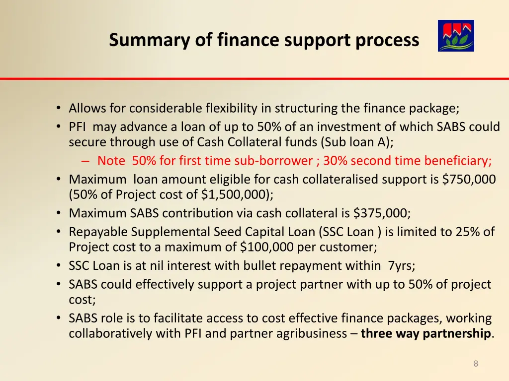 summary of finance support process