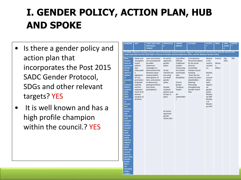 i gender policy action plan hub and spoke
