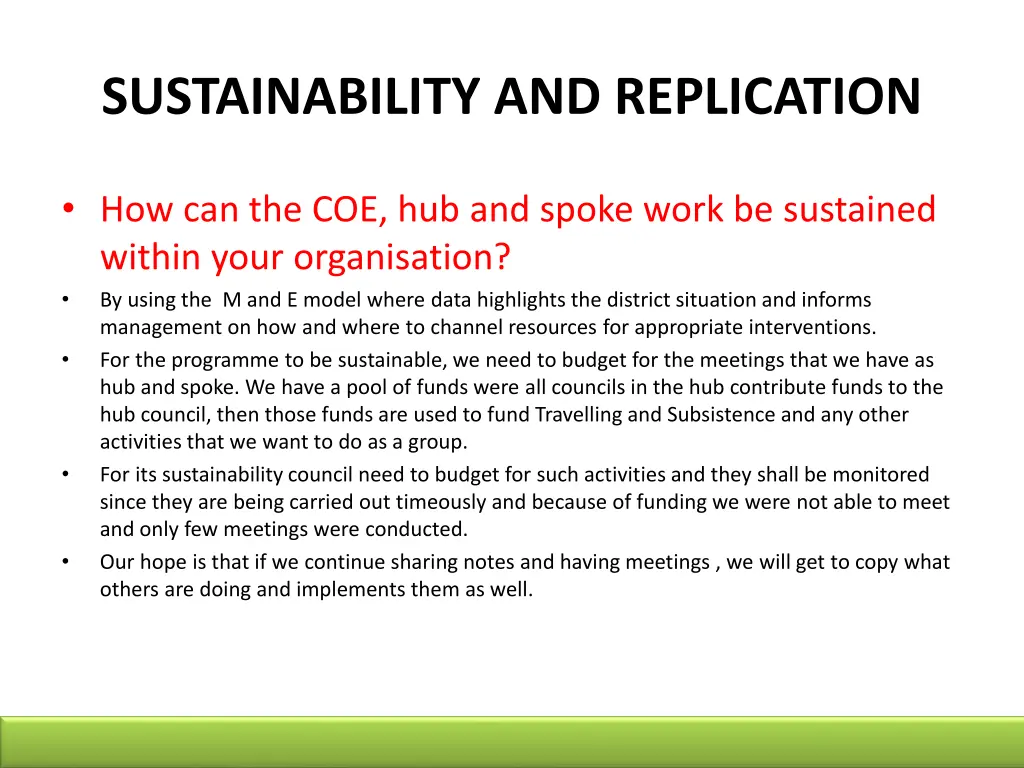 sustainability and replication