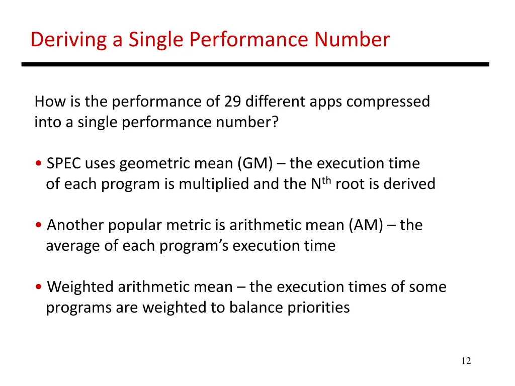 deriving a single performance number