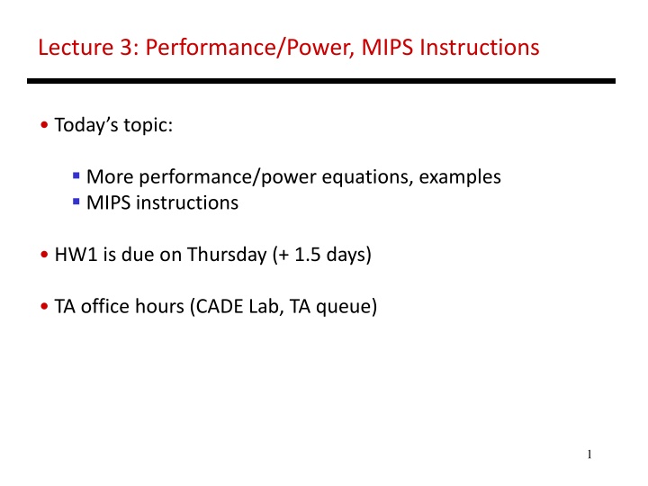 lecture 3 performance power mips instructions